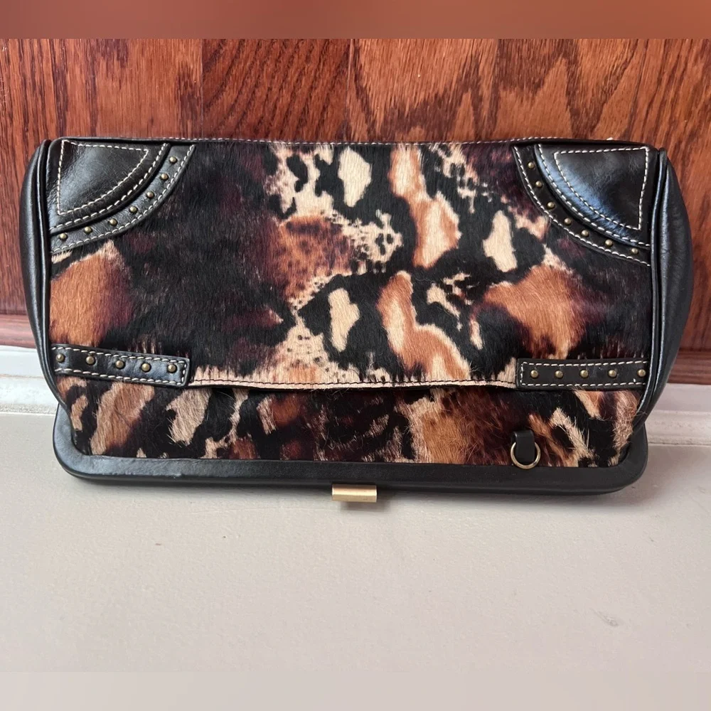 Kate Landry Leopard Print Clutch with Black Details
